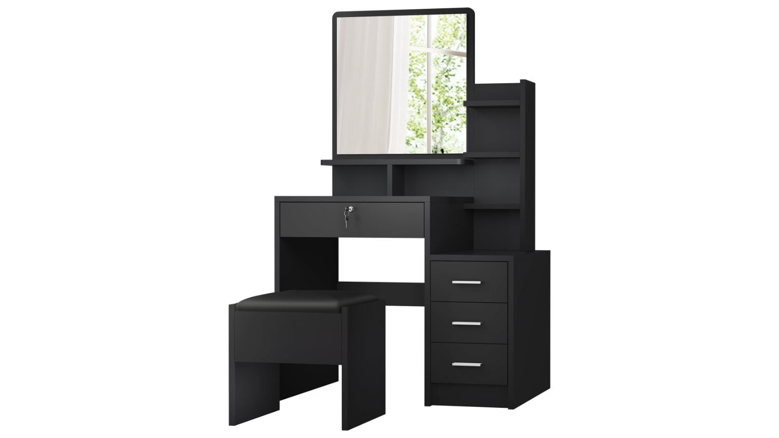 Alfordson Vanity Desk Cabinet Stool Set - Black