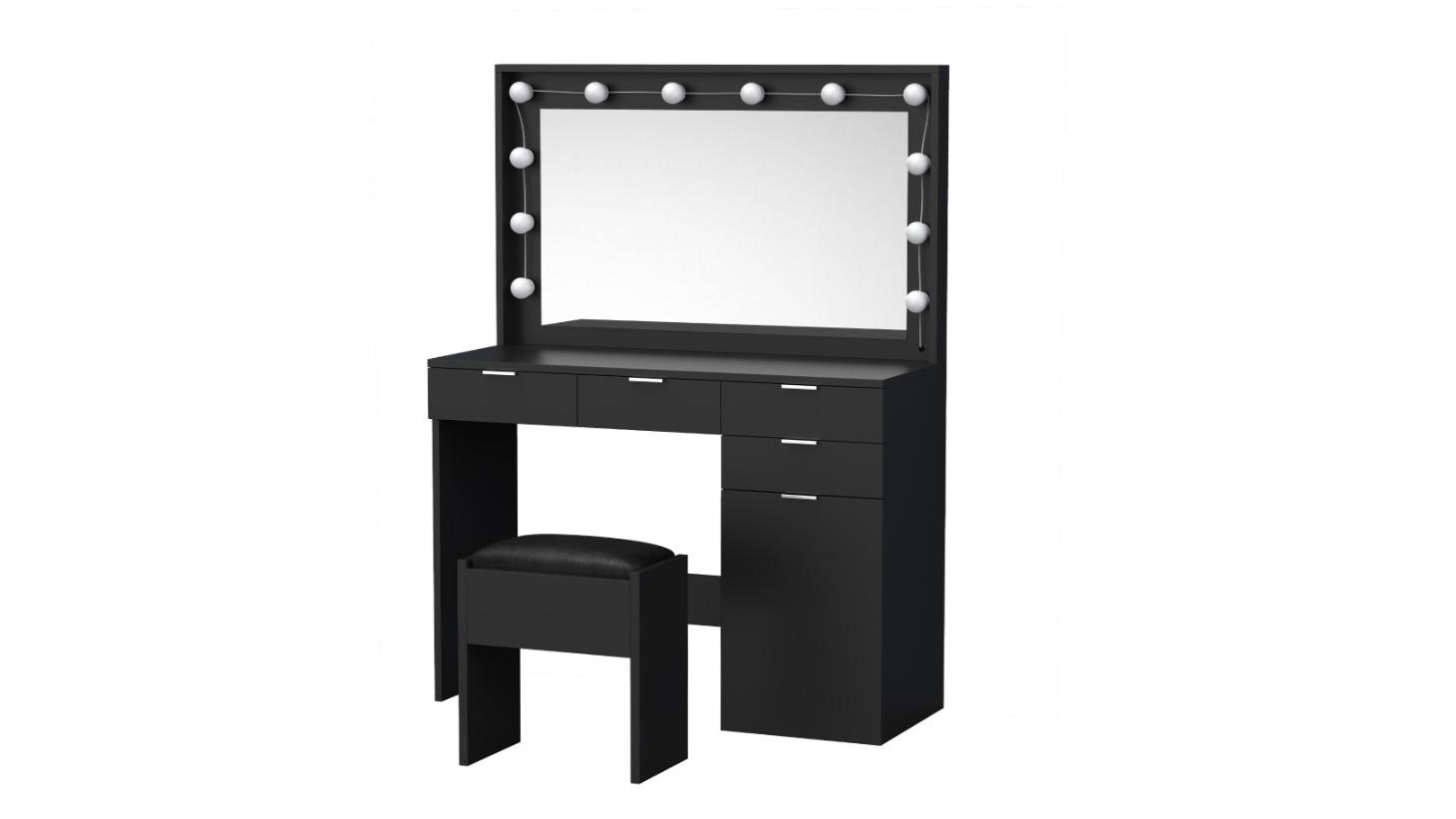 Alfordson 12 LED Bulbs Dressing Table Stool Set - Black