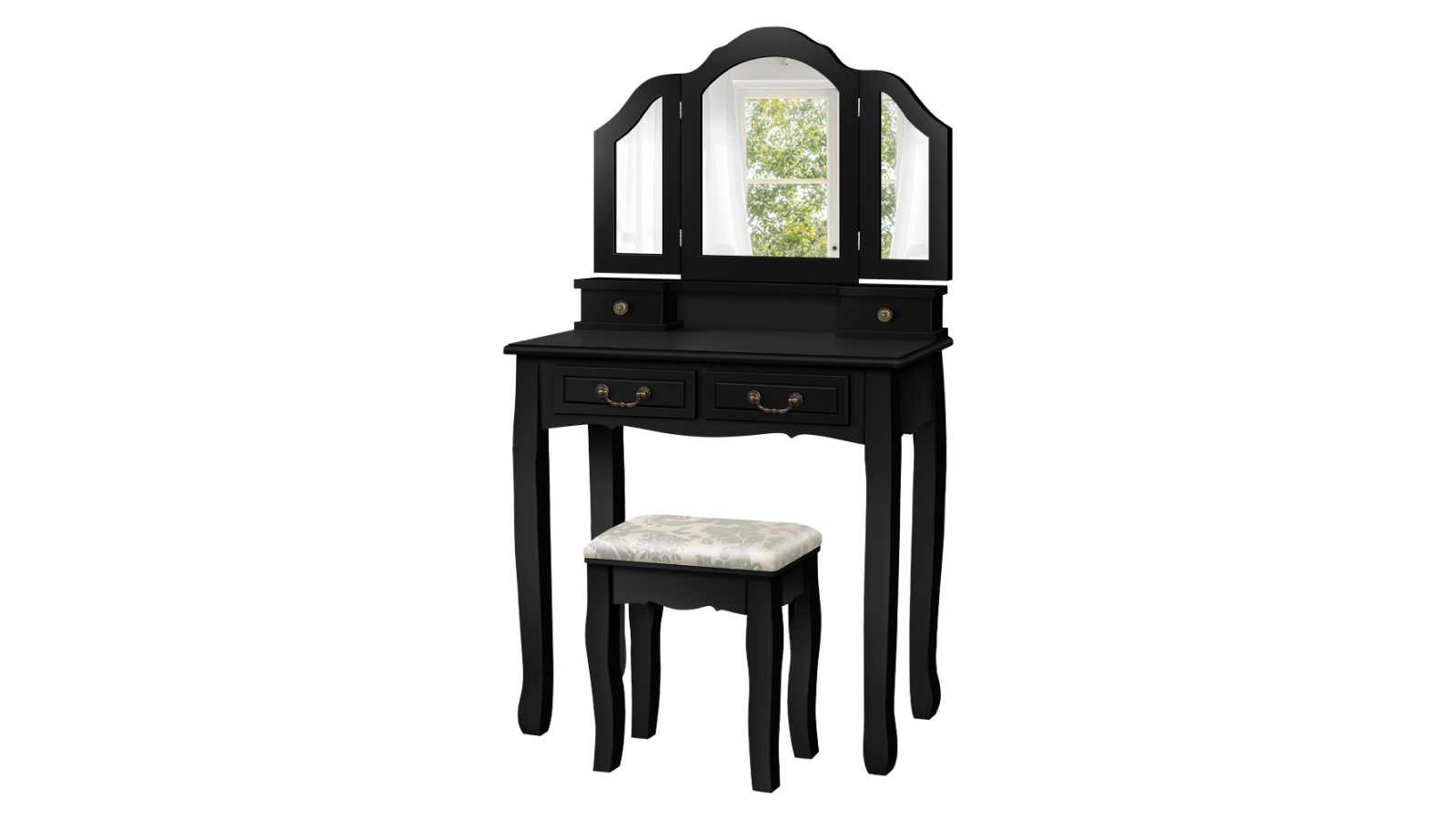 Alfordson Foldable Vanity Desk Stool Set - Black