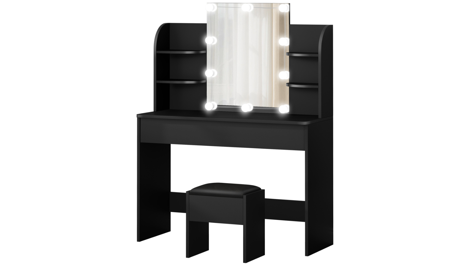 Alfordson LED 10 Bulb Makeup Mirror Desk - Black