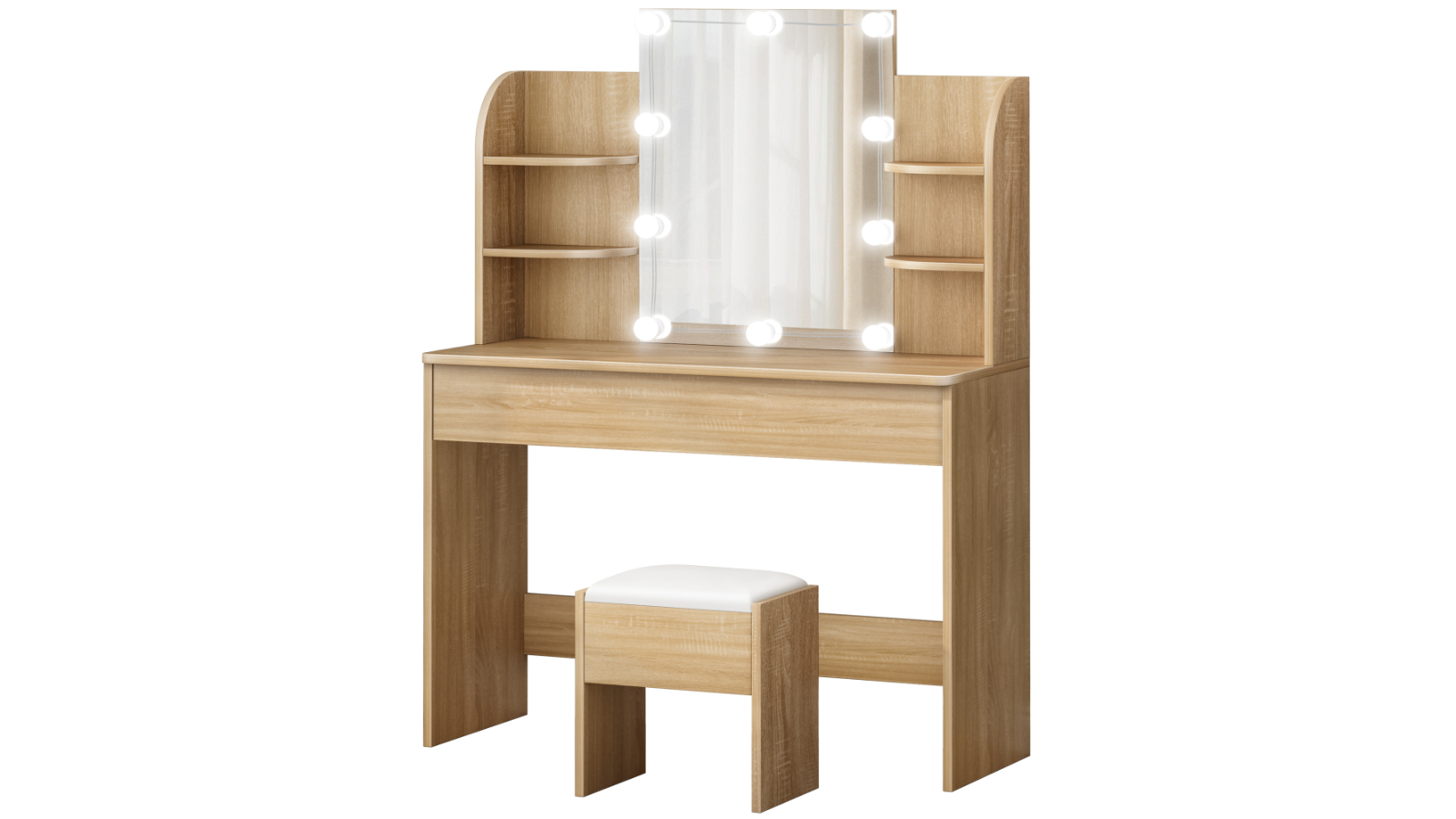 Alfordson 10 LED Bulbs Dressing Table Stool Set - Wood