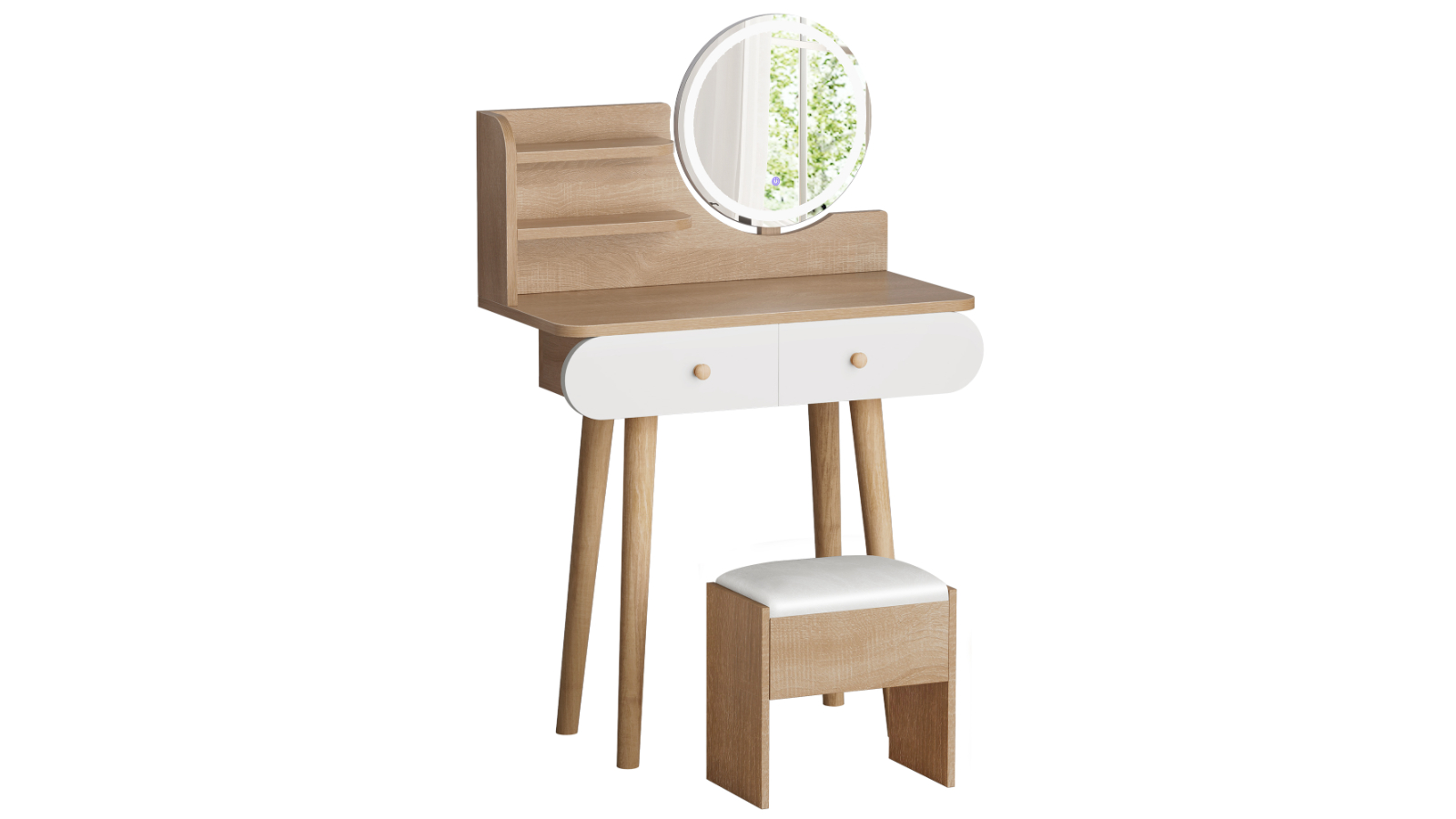 Alfordson LED Light Dressing Table Stool Set - Wood