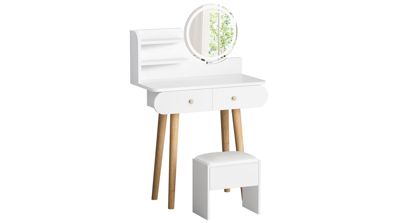 Alfordson LED Light Dressing Table Stool Set - White
