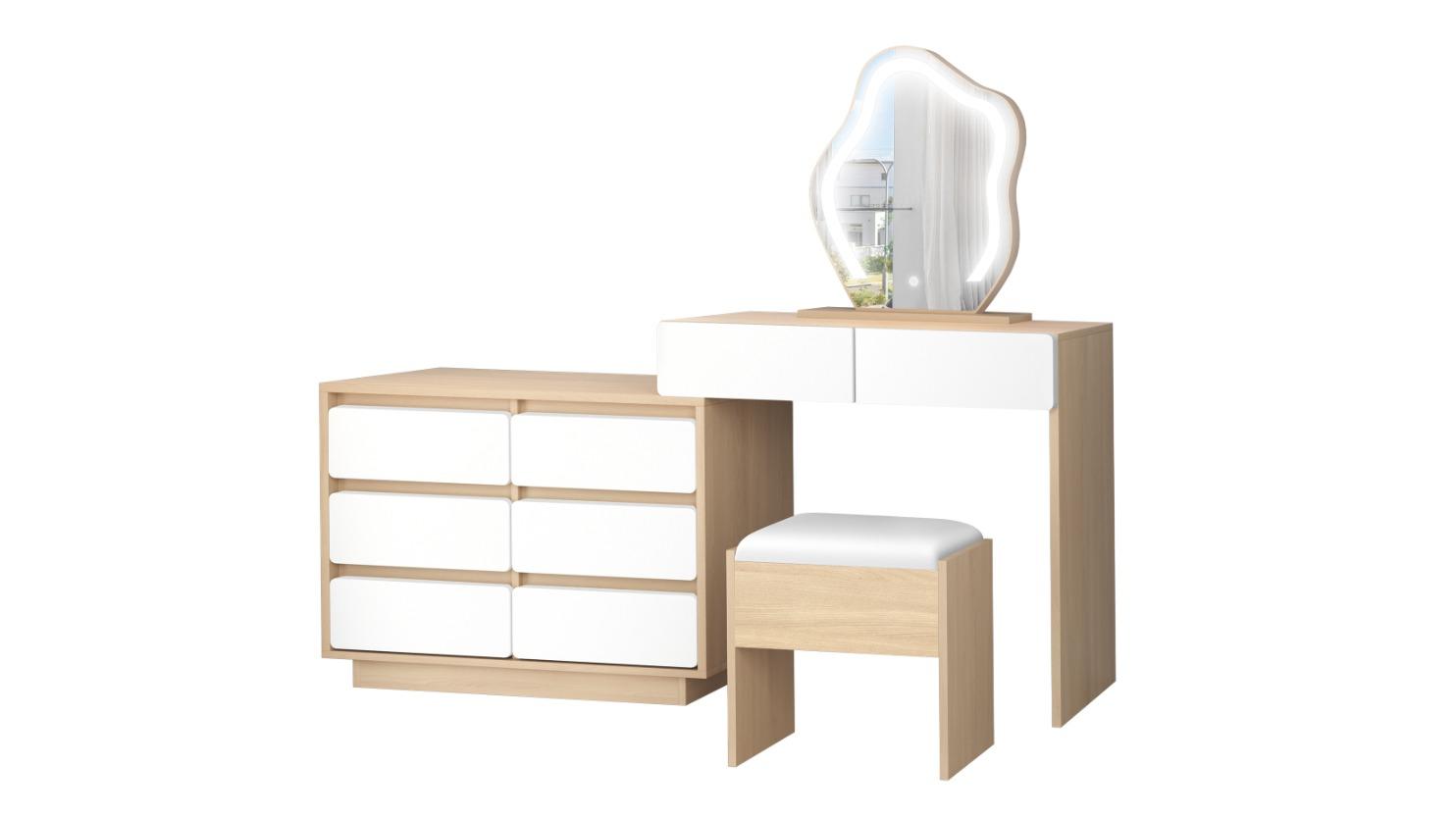 Alfordson 8-Drawer LED Dressing Table Stool Set - Oak