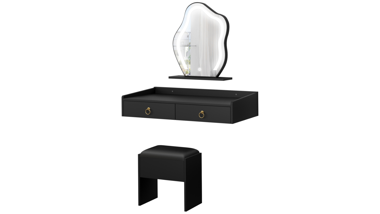Alfordson Floating LED Vanity Desk Stool Set - Black
