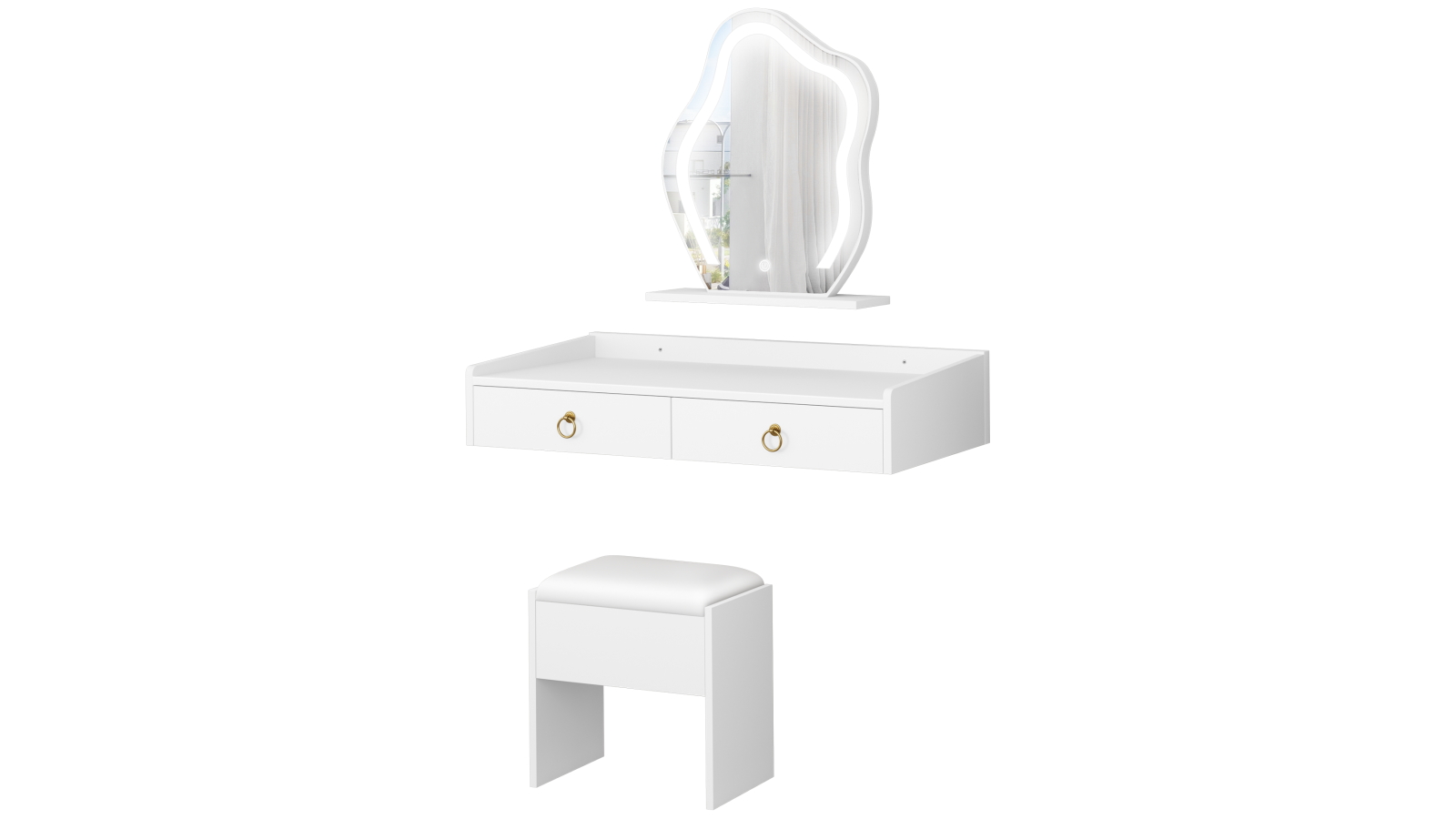 Alfordson White LED Mirror Dressing Table and Stool Set