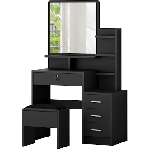 Alfordson Black Dressing Table Set with Stool and Makeup Mirror
