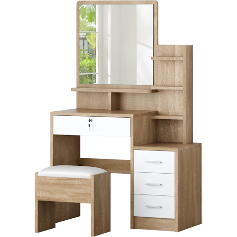 Alfordson Wood Dressing Table Set with Stool and Makeup Mirror