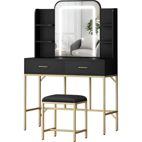 Alfordson Metal LED Vanity Desk Stool Set - Black