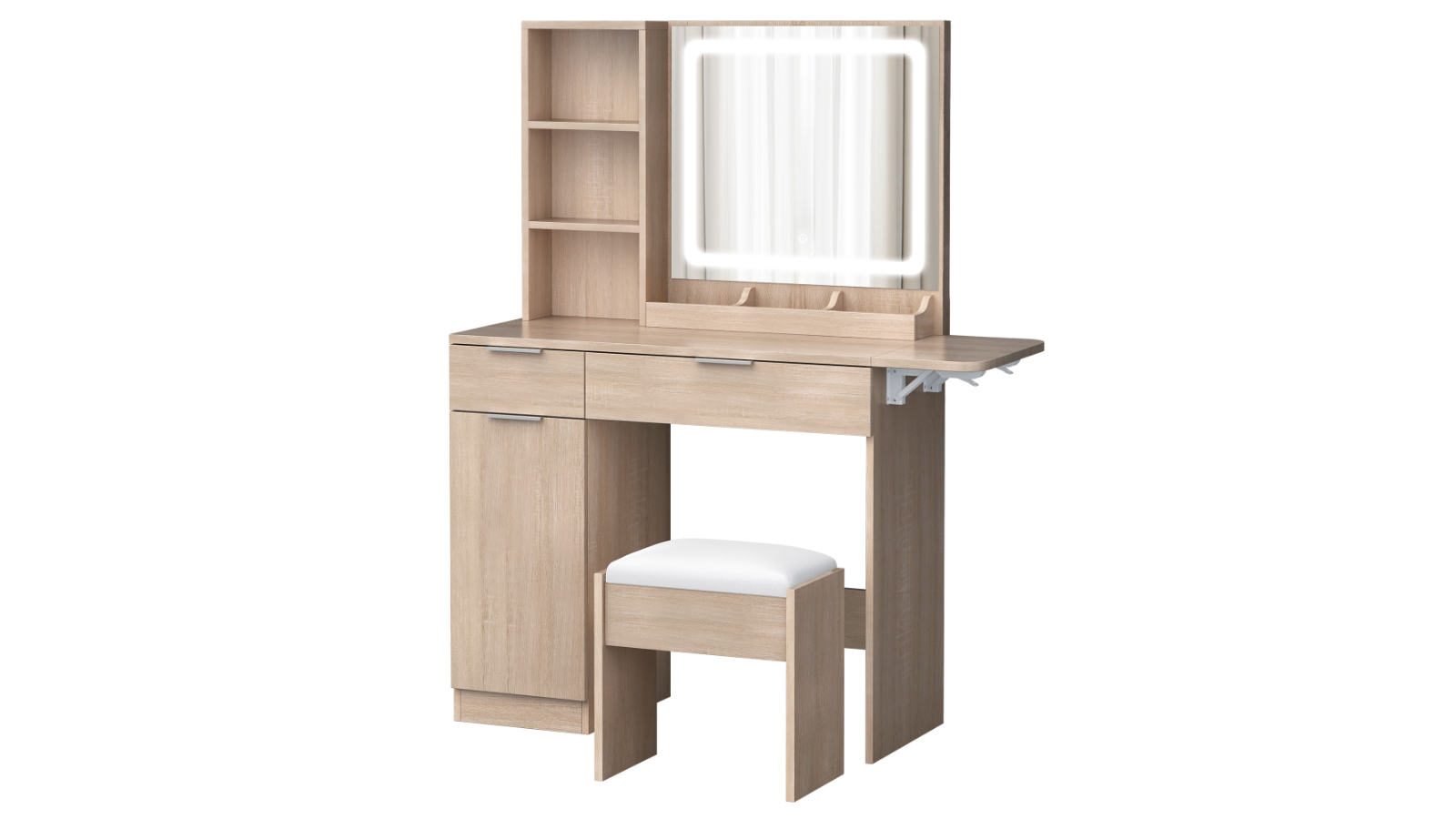 Alfordson LED Vanity Drawer Desk Stool Set - Wood