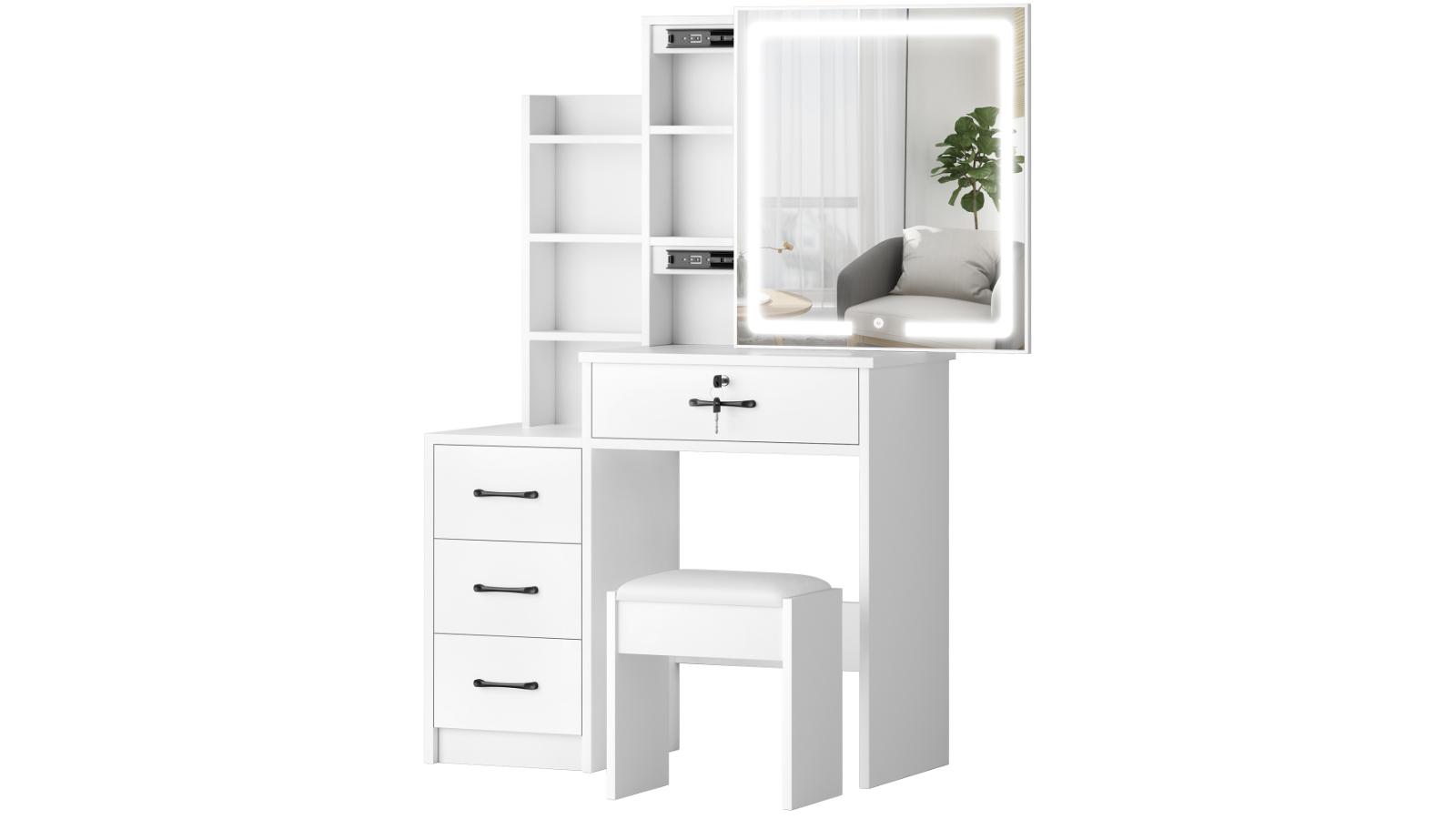 Alfordson Dressing Table Cabinet Stool Set - White
