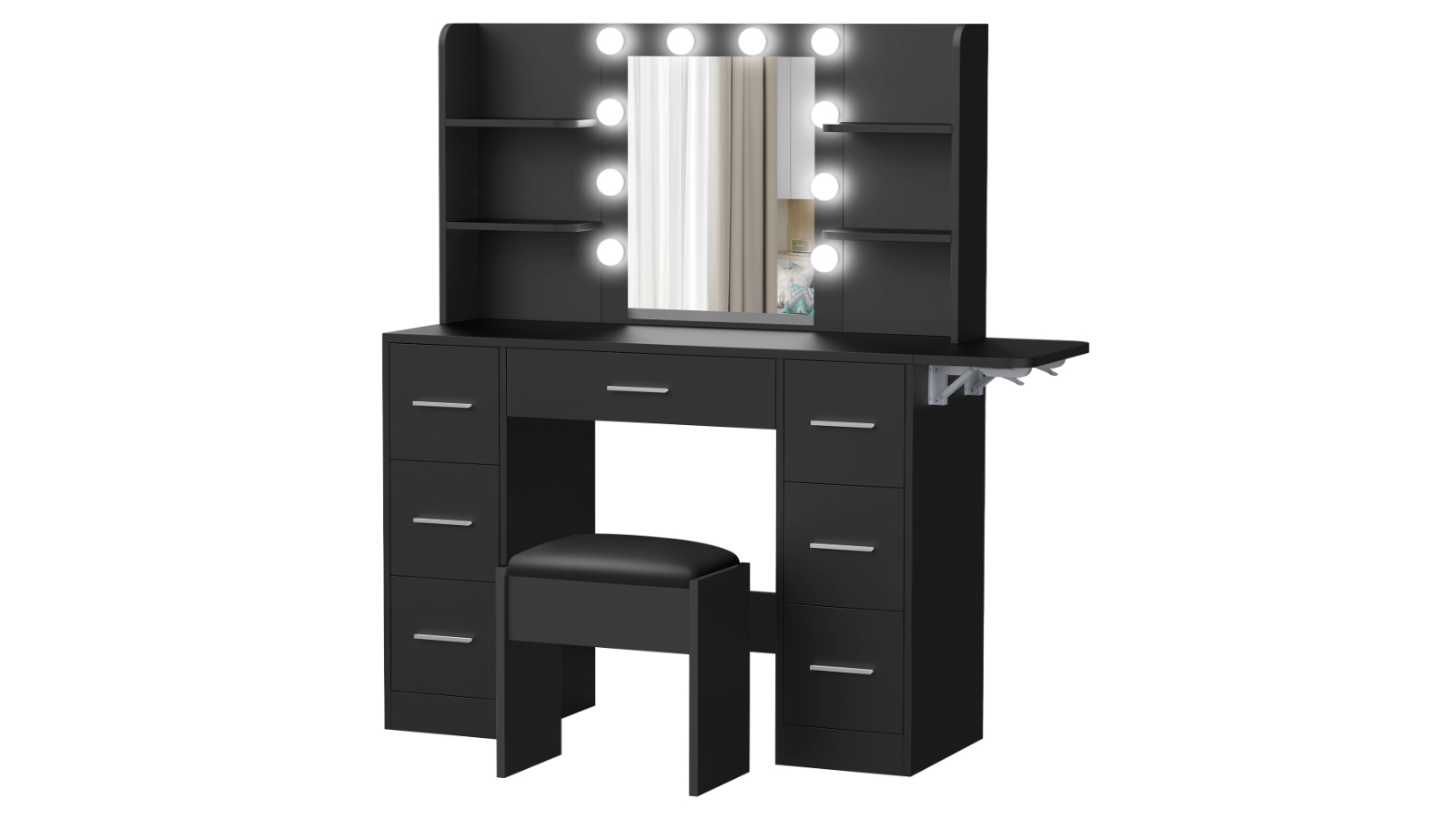 Alfordson LED Bulb Dressing Table Stool Set - Black