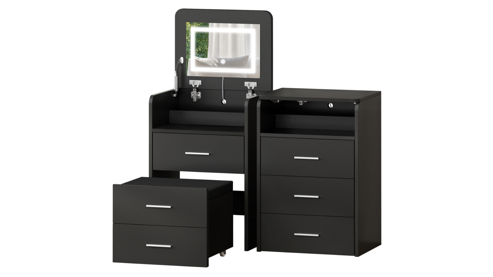 Alfordson Set of 2 3-in-1 Dressing Table Set - Black
