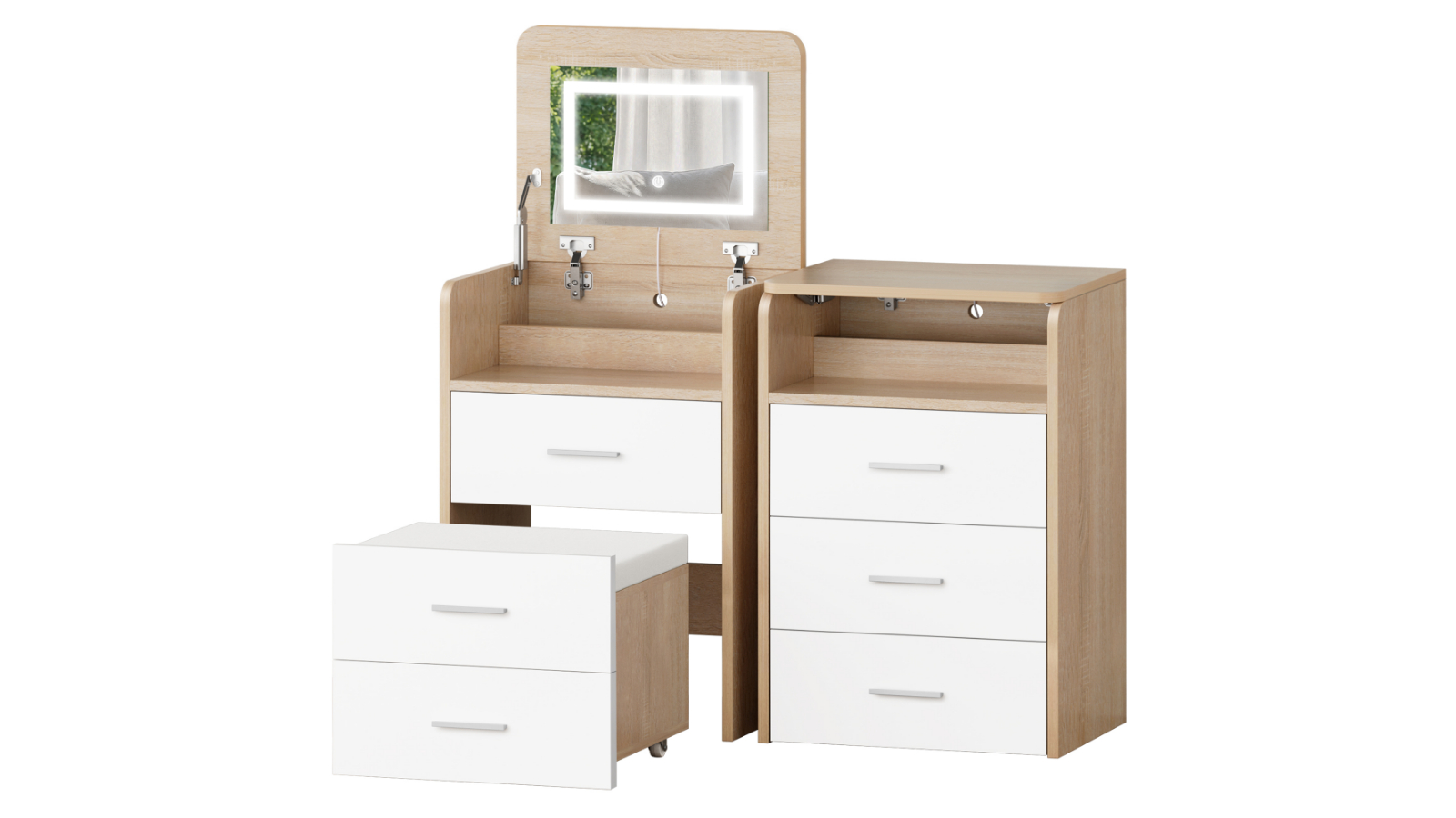 Alfordson Set of 2 3-in-1 Dressing Table Set - White
