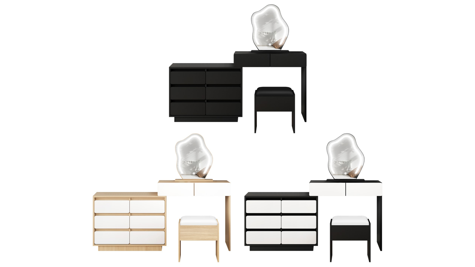 Alfordson 8-Drawer LED Dressing Table Set