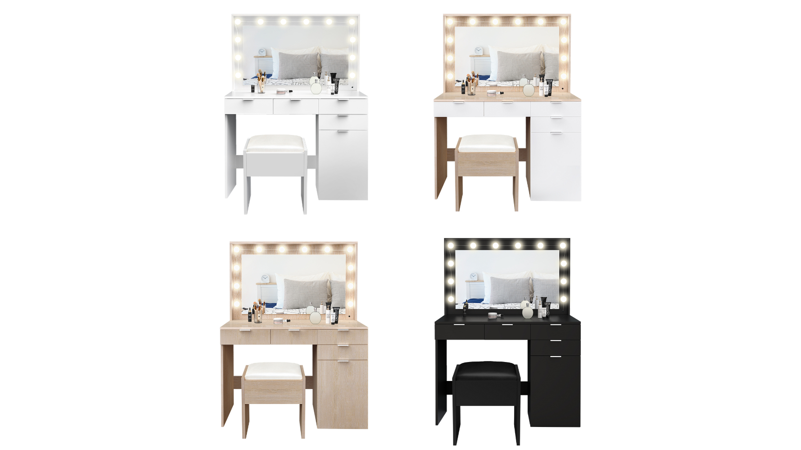 Alfordson 12 LED Bulb Dressing Table Stool Set