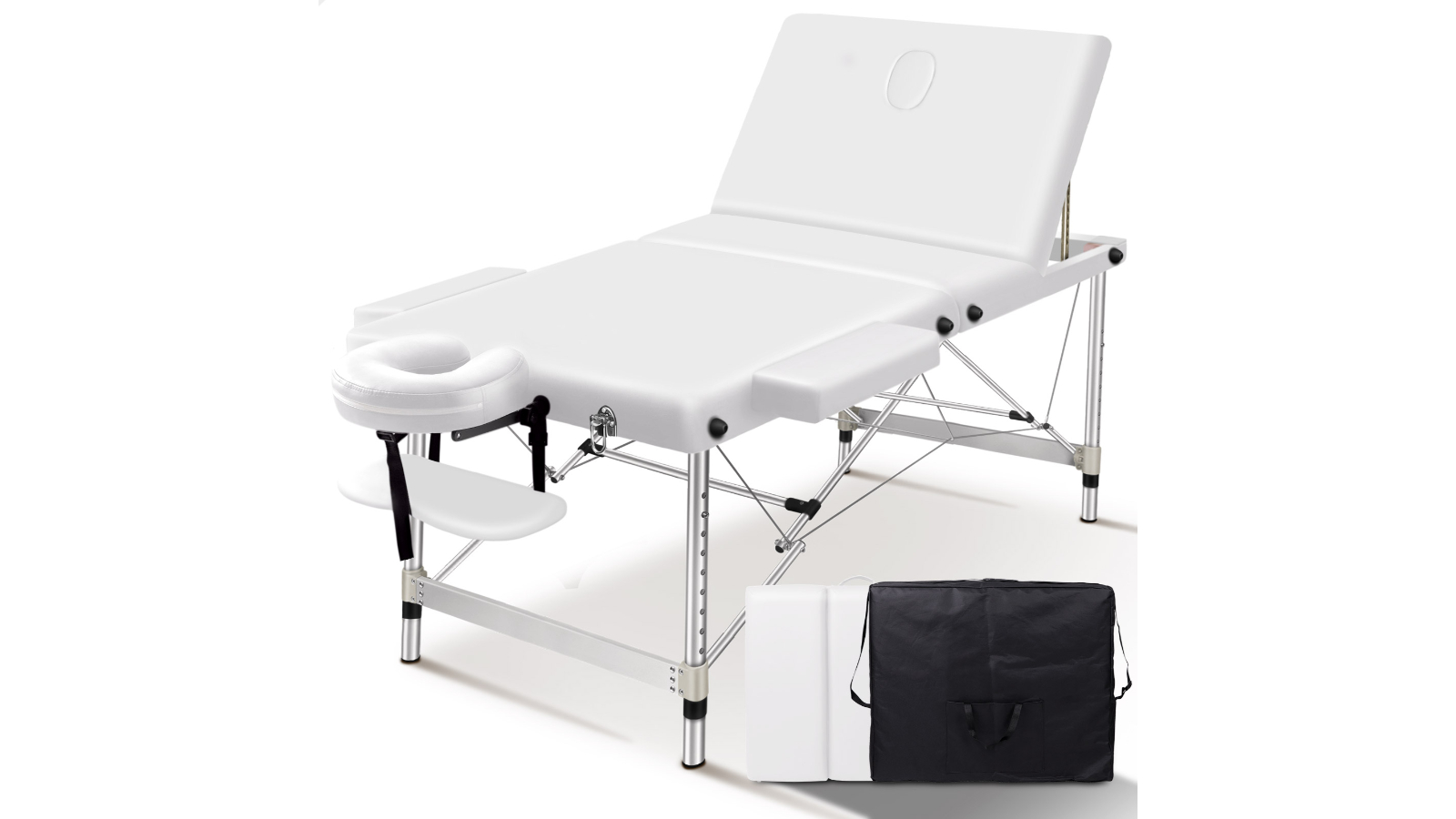 ALFORDSON Massage Table Portable 3 Fold Lift up 65cm - White