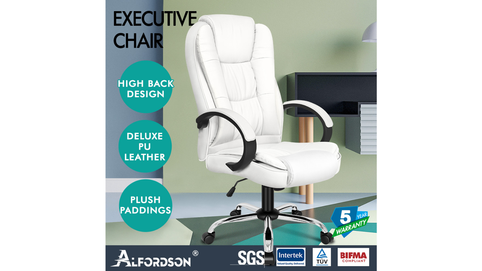 Alfordson Executive White Office Chair Harvey Norman