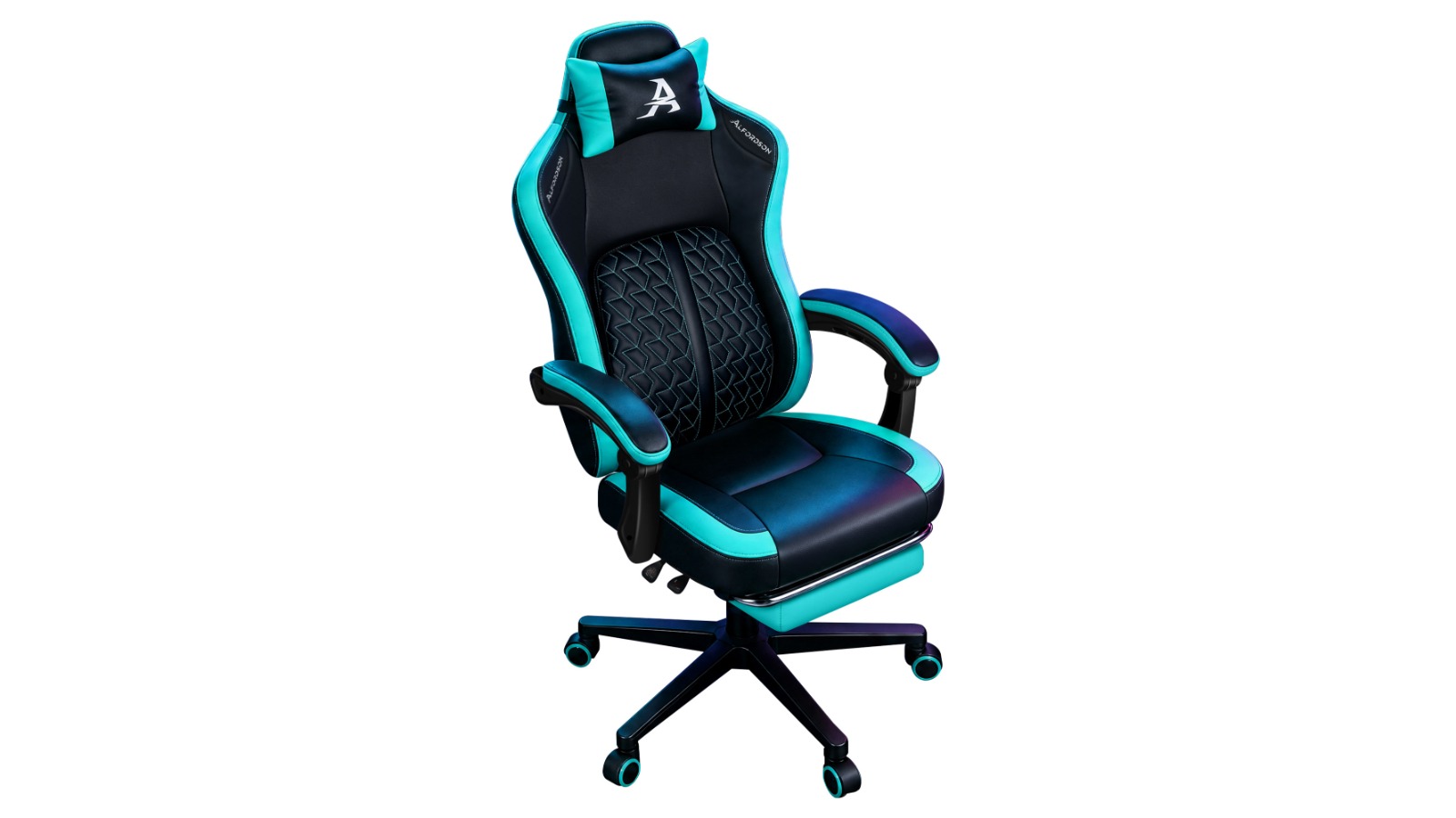 Alfordson Leather Ergonomic Gaming Office Chair - Black/Cyan