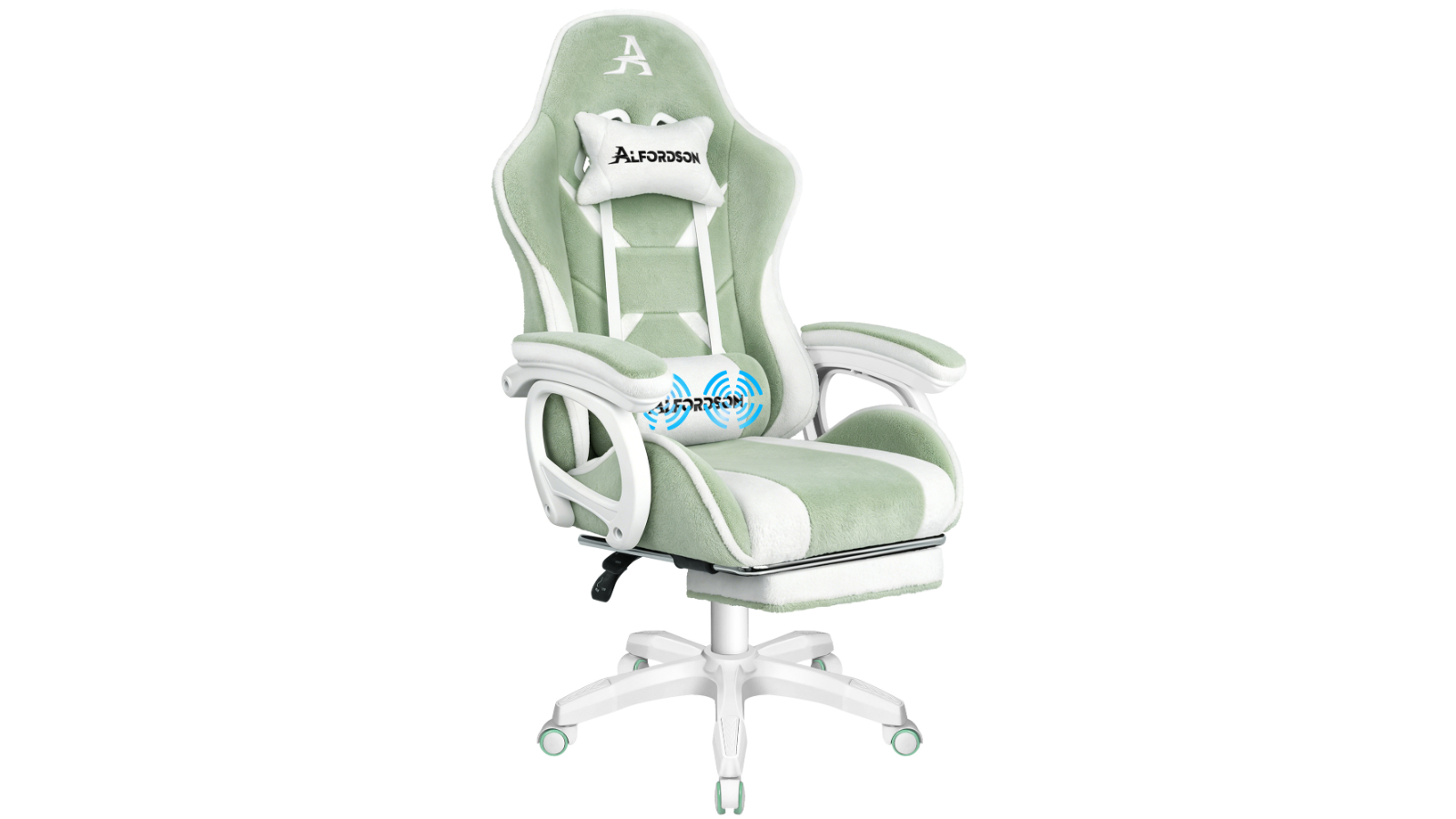 Alfordson Sherpa Fleec Massage Gaming Office Chair with Footrest 