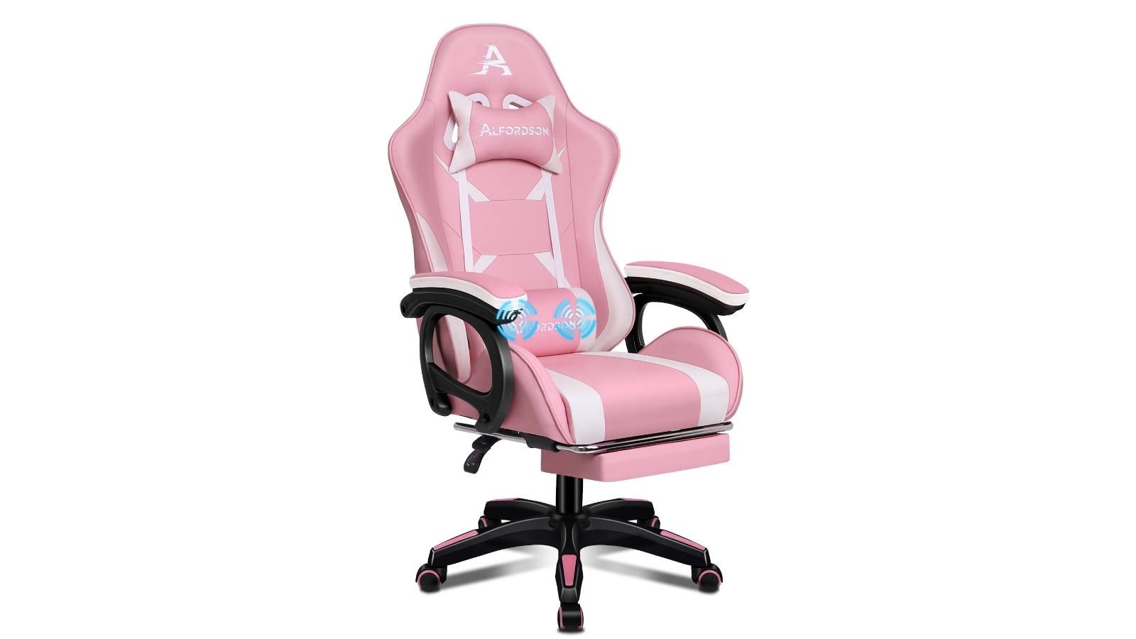 ALFORDSON Gaming Chair 2-Point Massage Xavier Pink/White