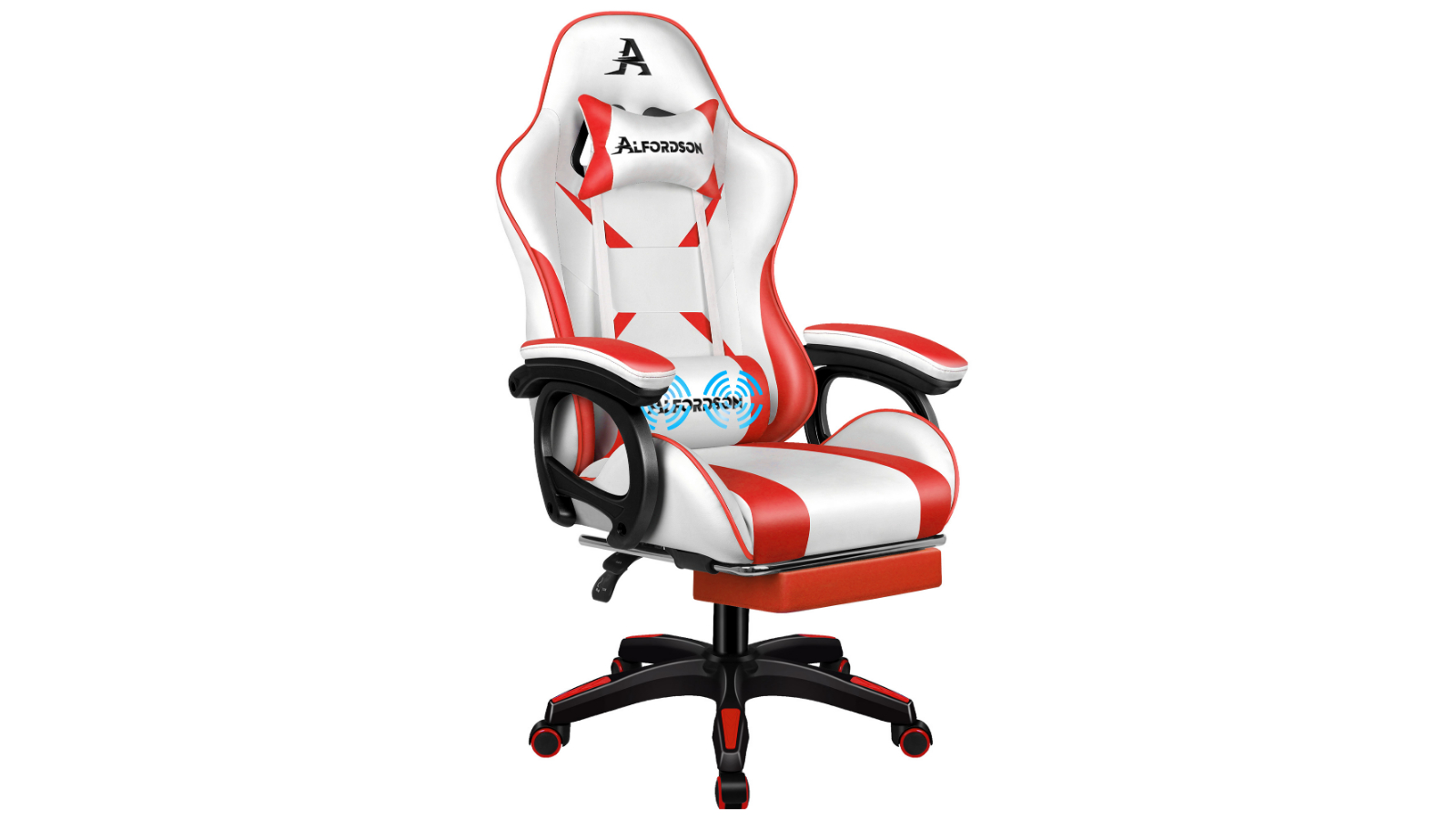 Alfordson Leather Gaming Office Chair - Red/White