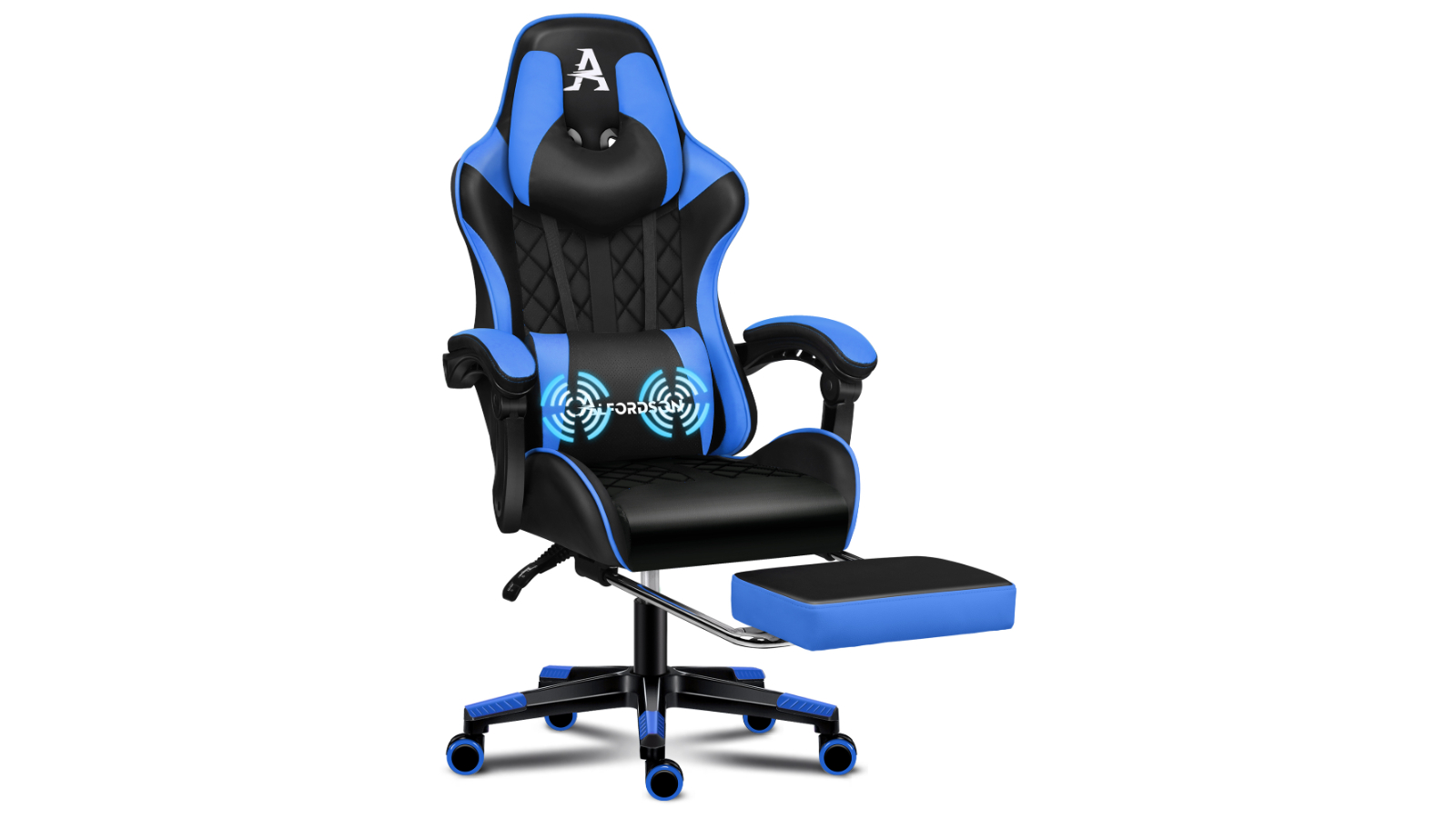 ALFORDSON Gaming Chair PU Leather with Footrest Black & Blue