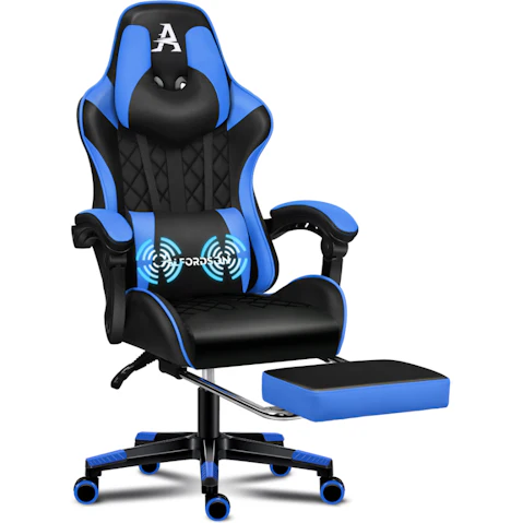 ALFORDSON Gaming Chair PU Leather with Footrest Black & Blue