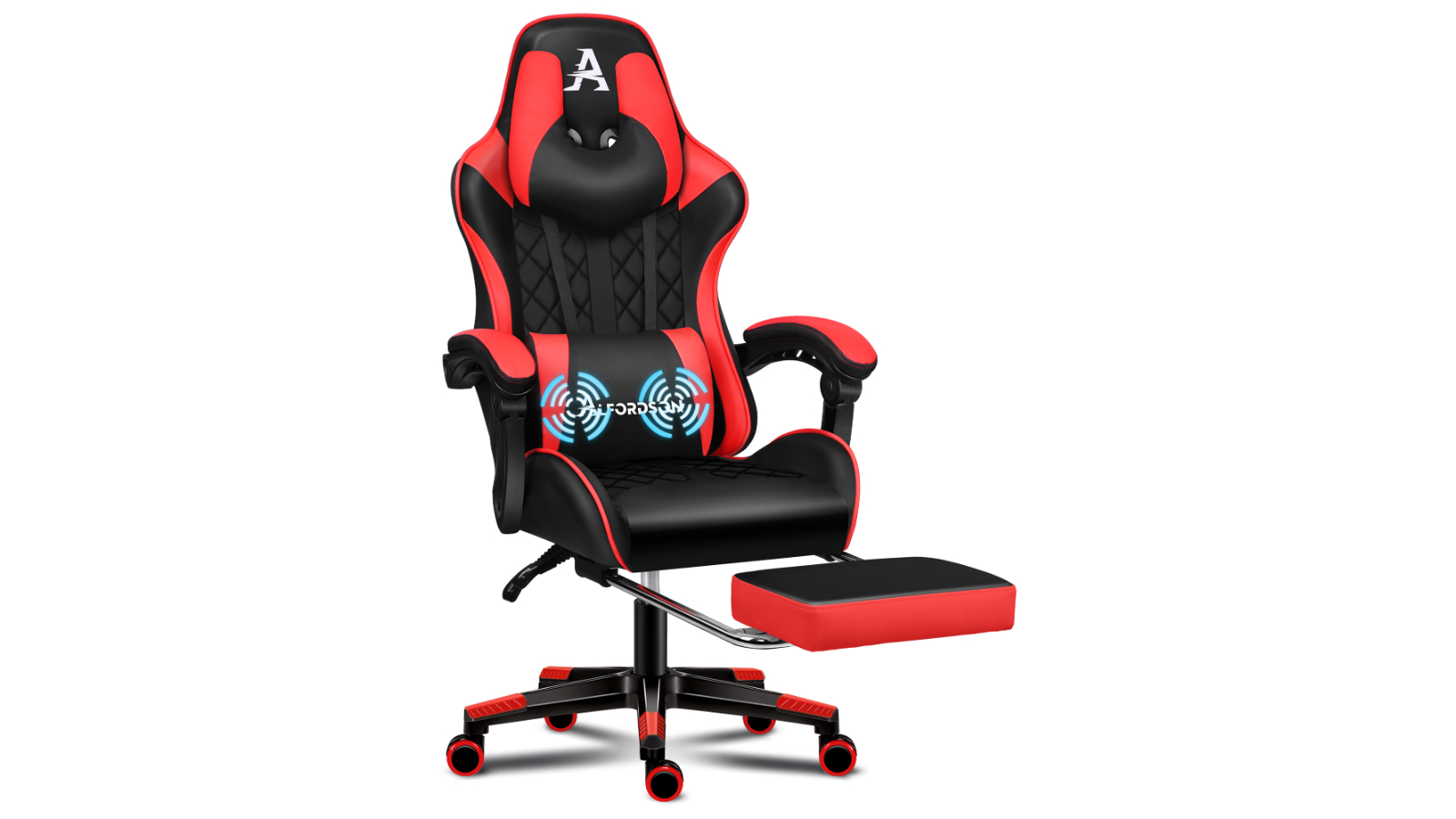 ALFORDSON Gaming Chair PU Leather with Footrest Black and Red