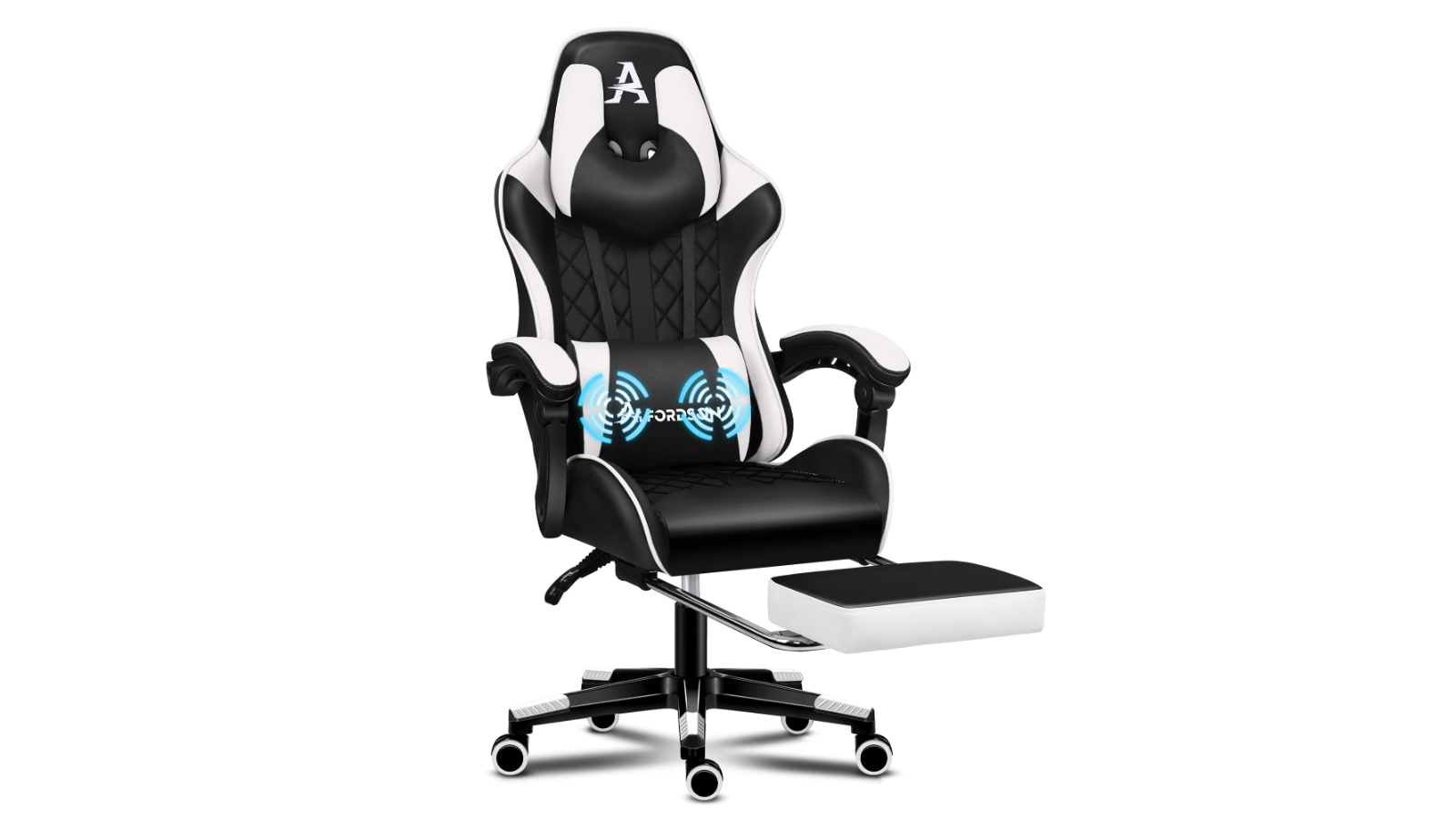 ALFORDSON Gaming Chair PU Leather with Footrest Black & White