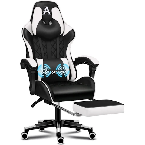 ALFORDSON Gaming Chair PU Leather with Footrest Black & White