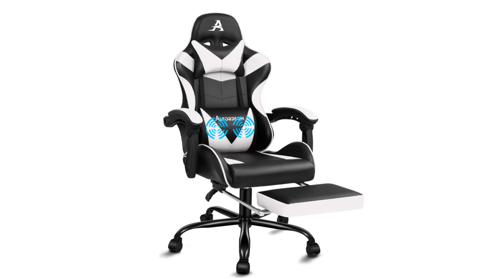 ALFORDSON Gaming Chair with Lumbar Massage - Black/White