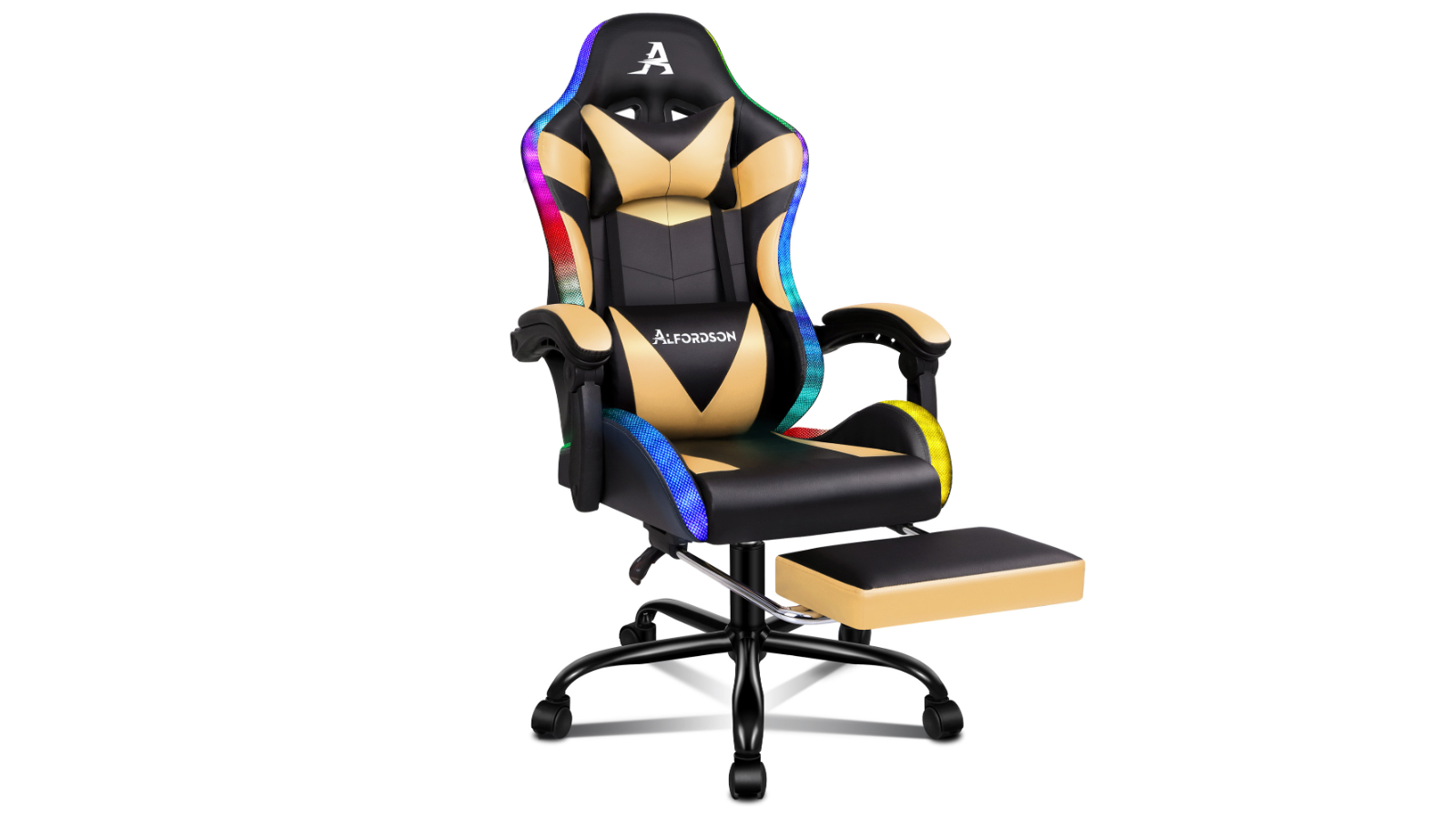 ALFORDSON Gaming Chair 12 RGB LED PU Gold Harvey Norman