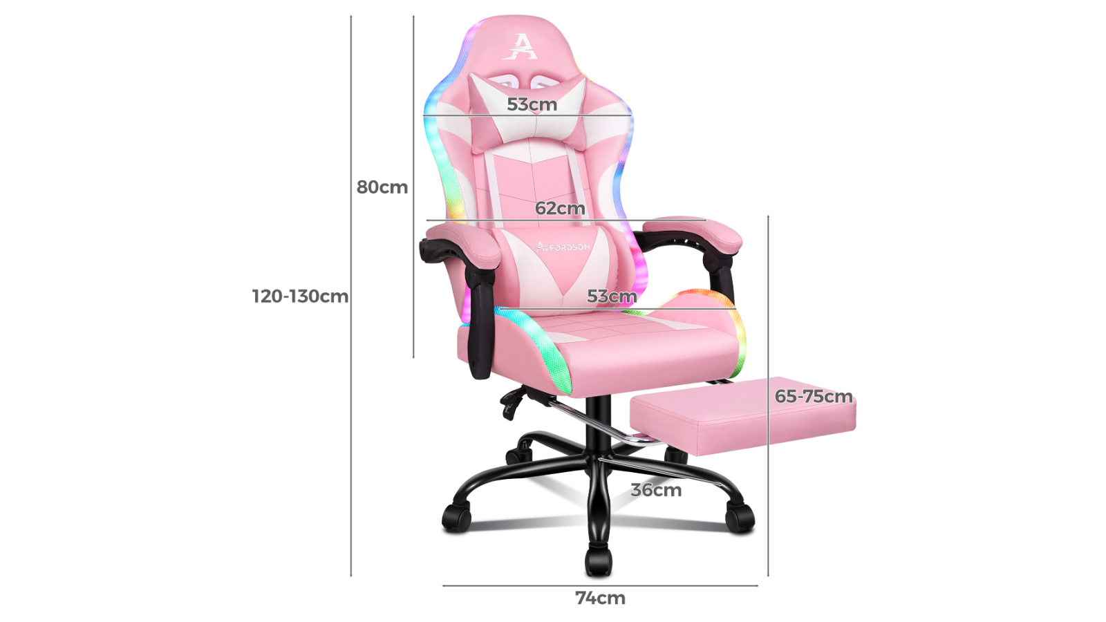 ALFORDSON Gaming Chair 12 RGB LED PU Pink Harvey Norman