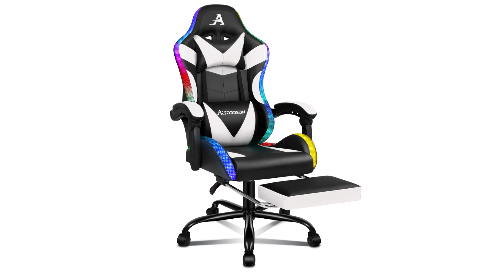 ALFORDSON Gaming Chair 12 RGB LED PU White Harvey Norman