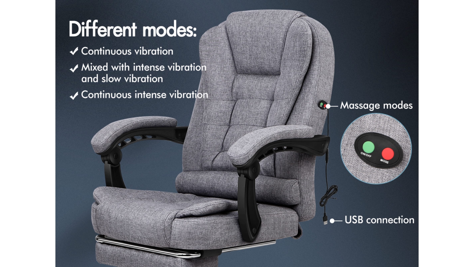 Alfordson Massage Office Chair with Footrest Fabric Grey Harvey Norman