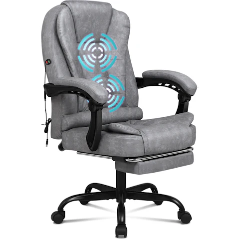 ALFORDSON Massage Office Chair with Footrest - Retro Grey