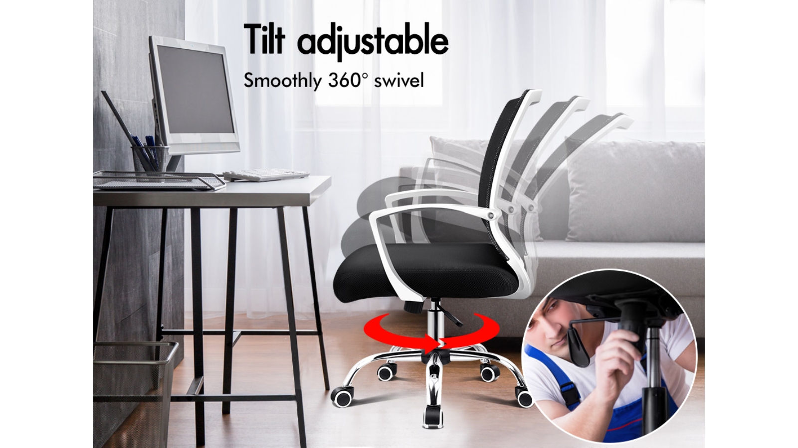 Alfordson Mesh Office Chair Mid Back Black/White Harvey Norman