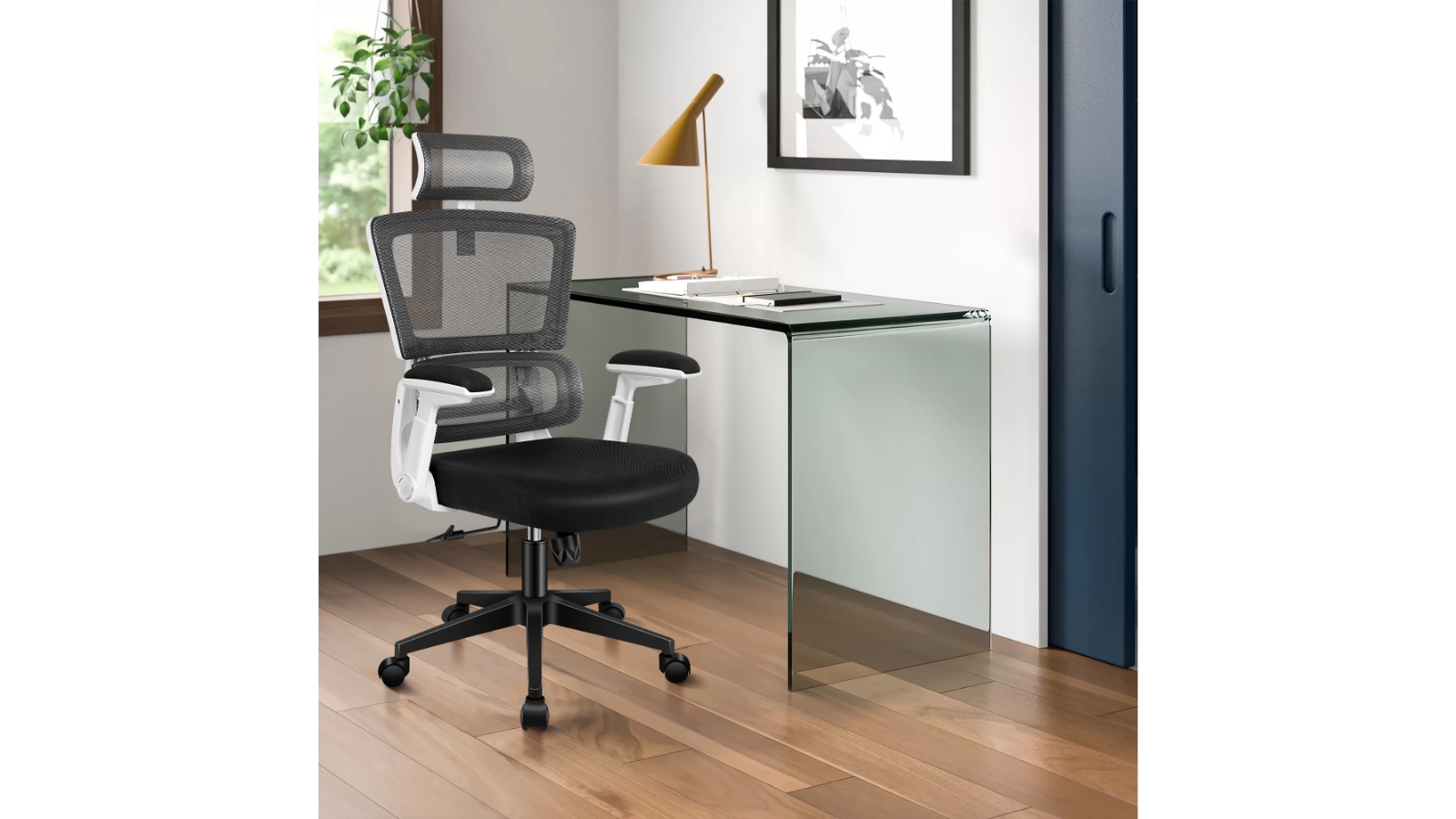 Alfordson Mesh Office Chair Ergonomic Computer Seat Black/White