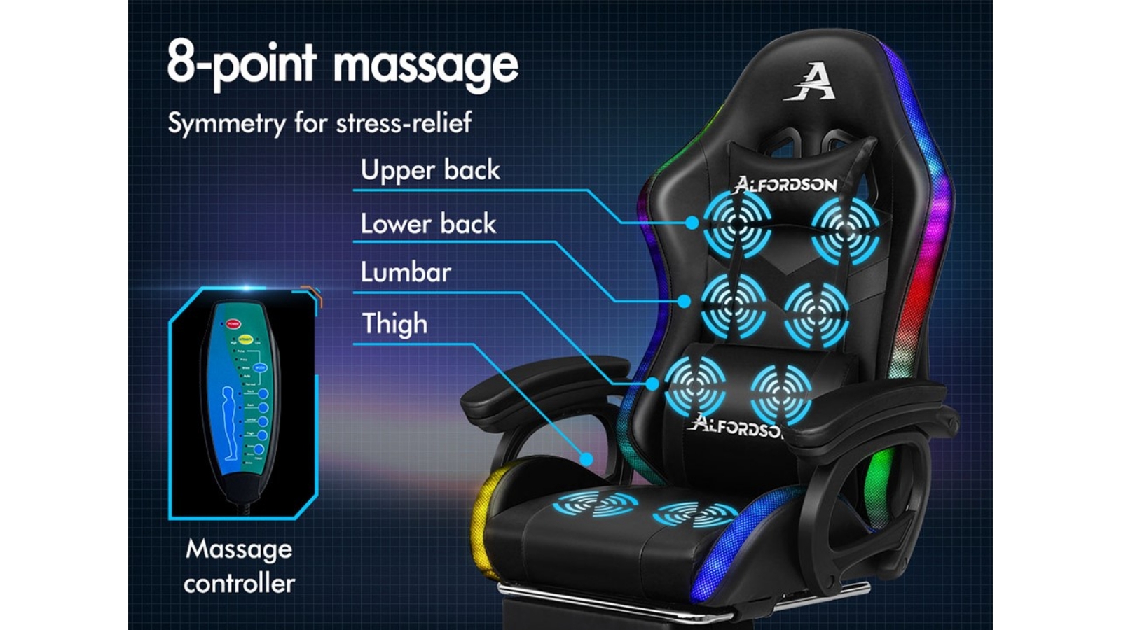 ALFORDSON Gamingstoel met 8-punts massage 12 kleuren