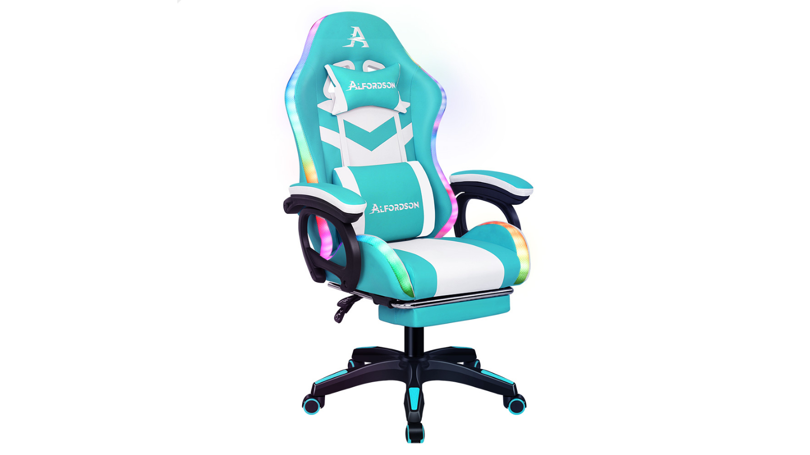 ALFORDSON LED Gaming Office Chair - Cyan/White