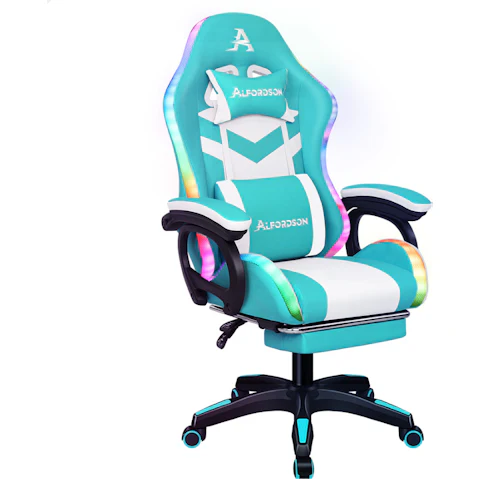 ALFORDSON LED Gaming Office Chair - Cyan/White