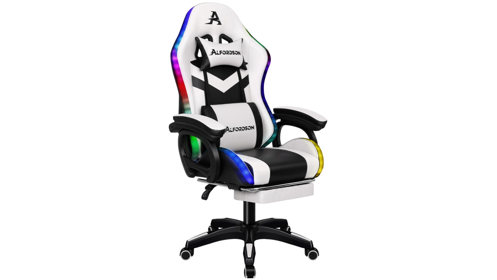 ALFORDSON Gaming Chair with 8-Point Massage 12 RGB LED Black & White
