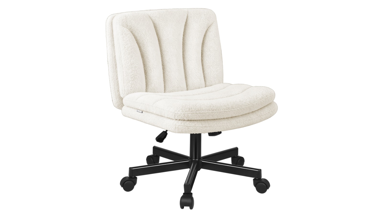 Alfordson Boucle Fabric Armless Mid Back Wide Seat Office Chair with Wheel - White