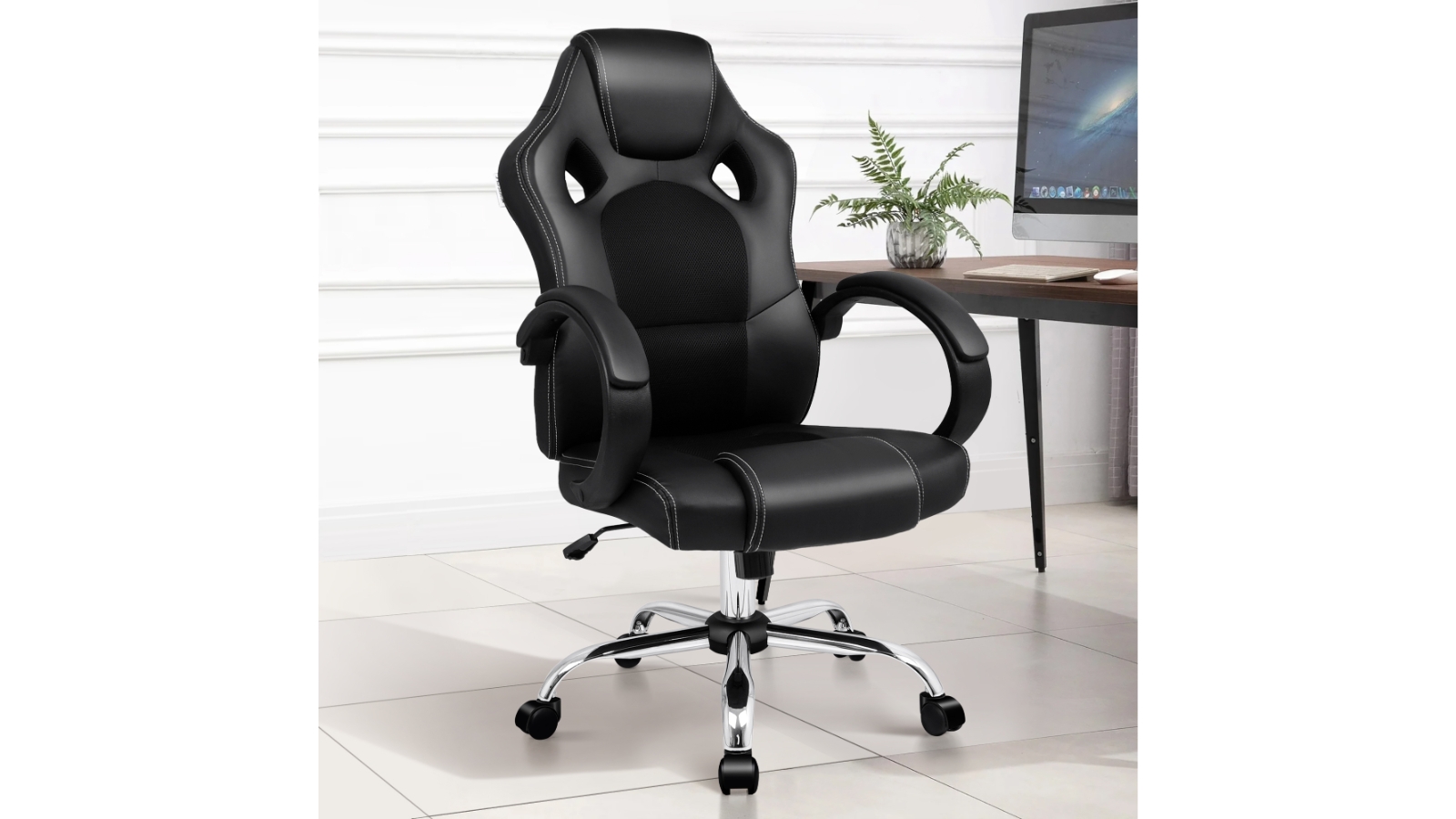 ALFORDSON Office Chair Executive PU Leather Mesh Seat Black Harvey Norman