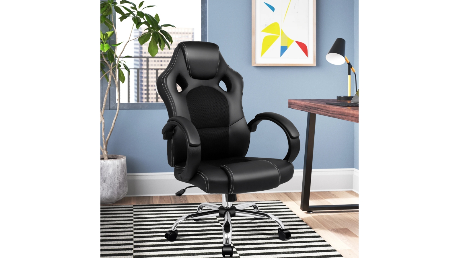 ALFORDSON Office Chair Executive PU Leather Mesh Seat Black Harvey Norman
