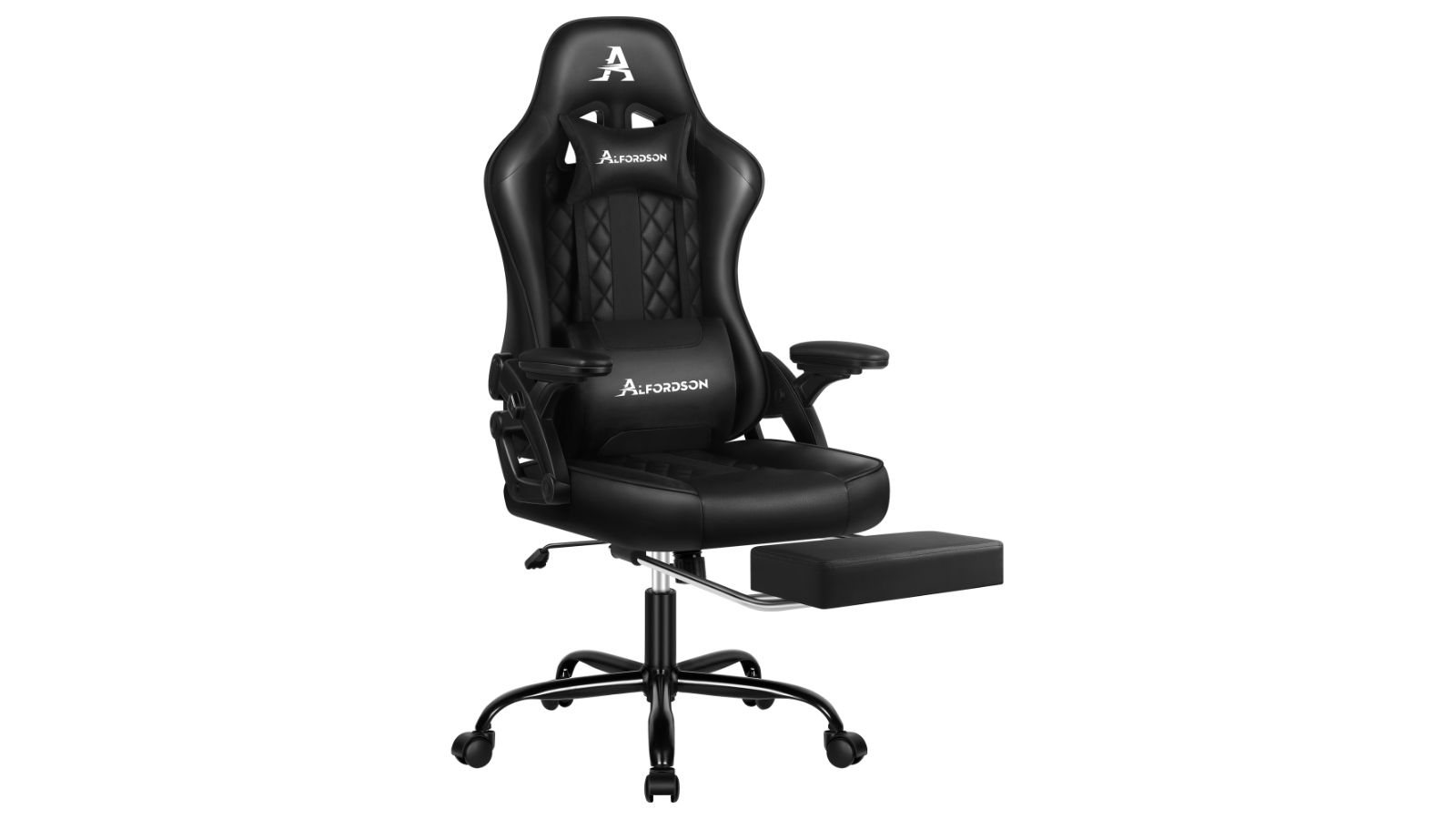 Alfordson Leather Footrest Gaming Office Chair - All Black