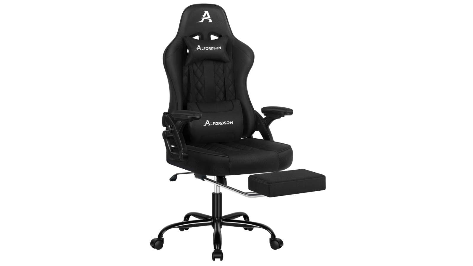 Alfordson Fabric Footrest Gaming Office Chair - Black