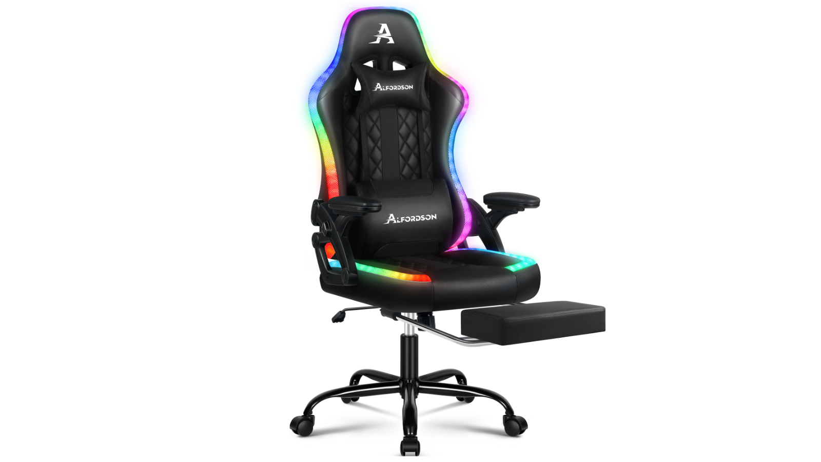Alfordson 12 RGB LED Leather Gaming Office Chair - All Black