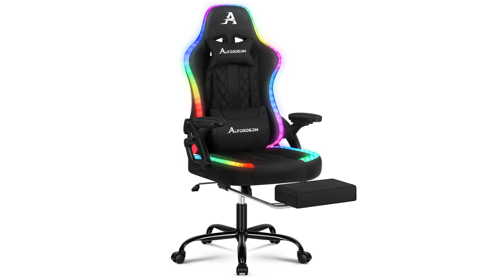 Alfordson 12 RGB LED Fabric Gaming Office Chair - Black